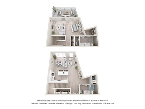 Floor plan for 1 bed, 2 baths, 1402 sqft